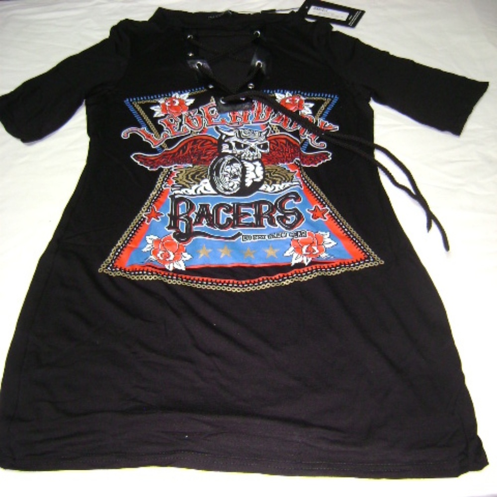Racers PLT Black Lace Up T Shirt Dress